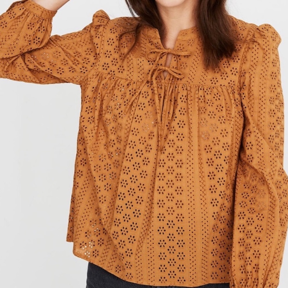 EUC Madewell Eyelet Double-tie Peasant Top
